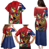 Hawaii And Tonga Family Matching Puletasi and Hawaiian Shirt Shark Tattoo With Tongan Coat Of Arms