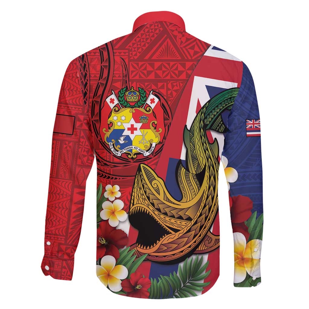 Hawaii And Tonga Family Matching Puletasi and Hawaiian Shirt Shark Tattoo With Tongan Coat Of Arms