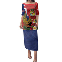 Hawaii And Tonga Family Matching Puletasi and Hawaiian Shirt Shark Tattoo With Tongan Coat Of Arms