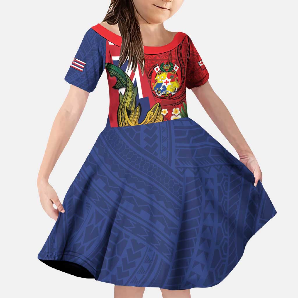 Hawaii And Tonga Family Matching Tank Maxi Dress and Hawaiian Shirt Shark Tattoo With Tongan Coat Of Arms
