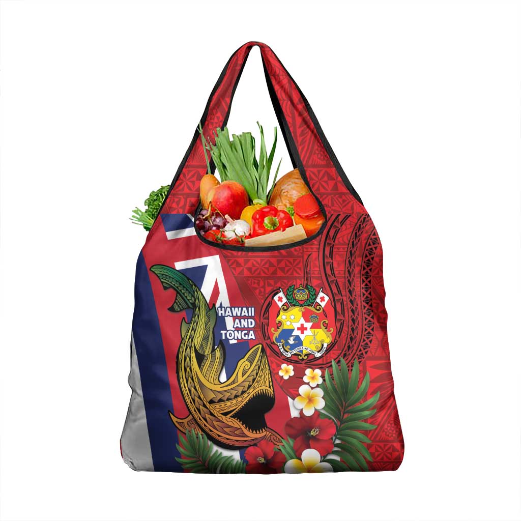 Hawaii And Tonga Grocery Bag Shark Tattoo With Tongan Coat Of Arms