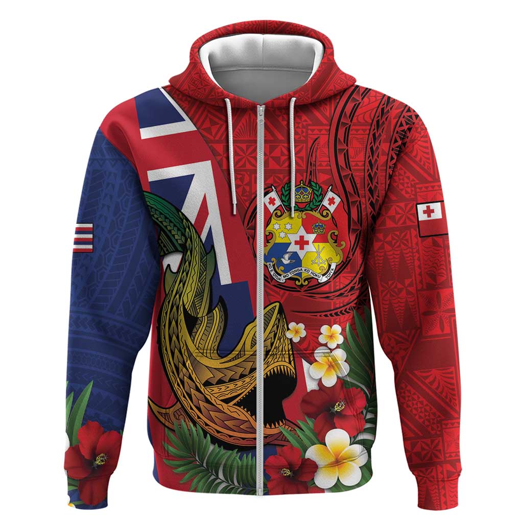 Hawaii And Tonga Hoodie Shark Tattoo With Tongan Coat Of Arms