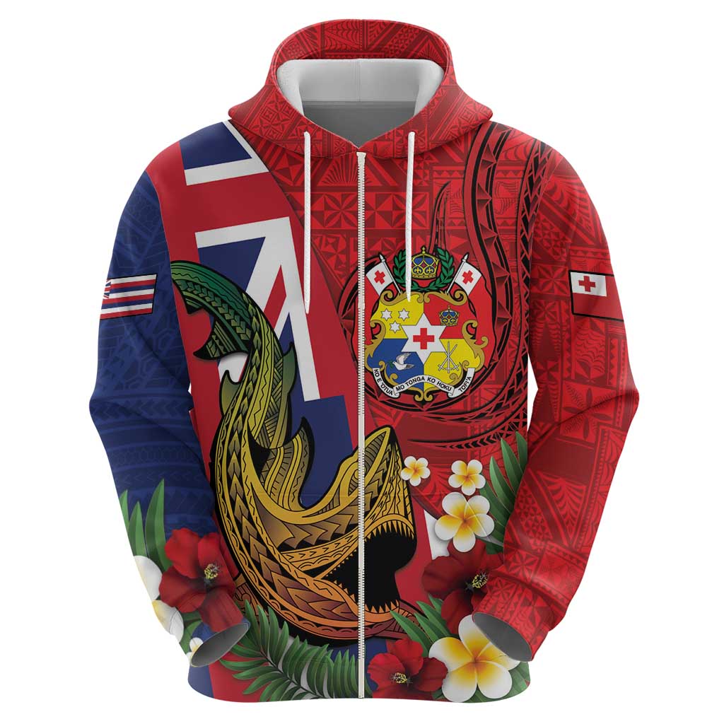 Hawaii And Tonga Hoodie Shark Tattoo With Tongan Coat Of Arms