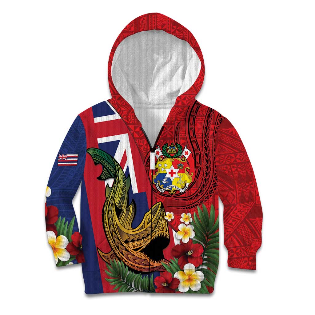 Hawaii And Tonga Kid Hoodie Shark Tattoo With Tongan Coat Of Arms