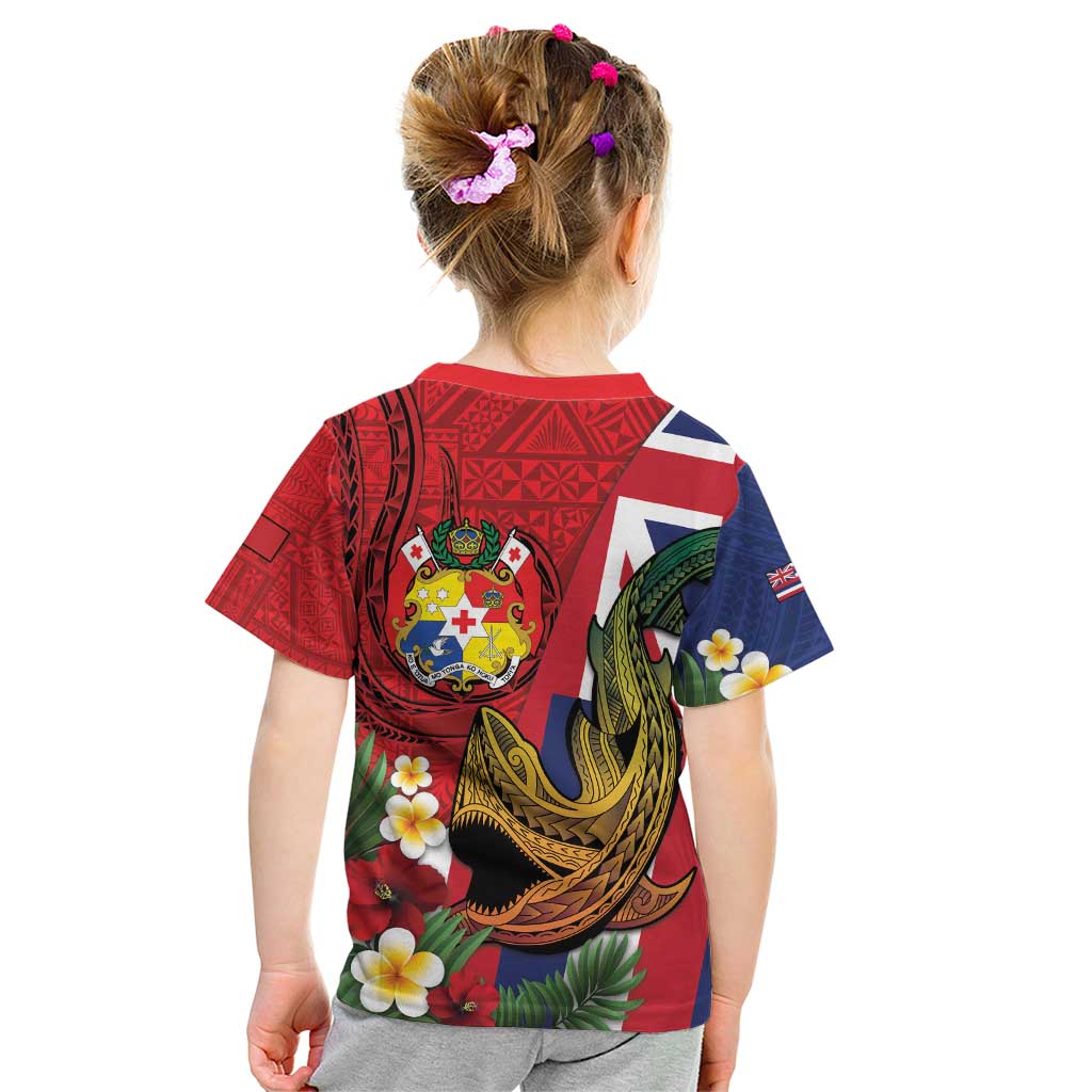 Hawaii And Tonga Kid T Shirt Shark Tattoo With Tongan Coat Of Arms LT14 - Polynesian Pride