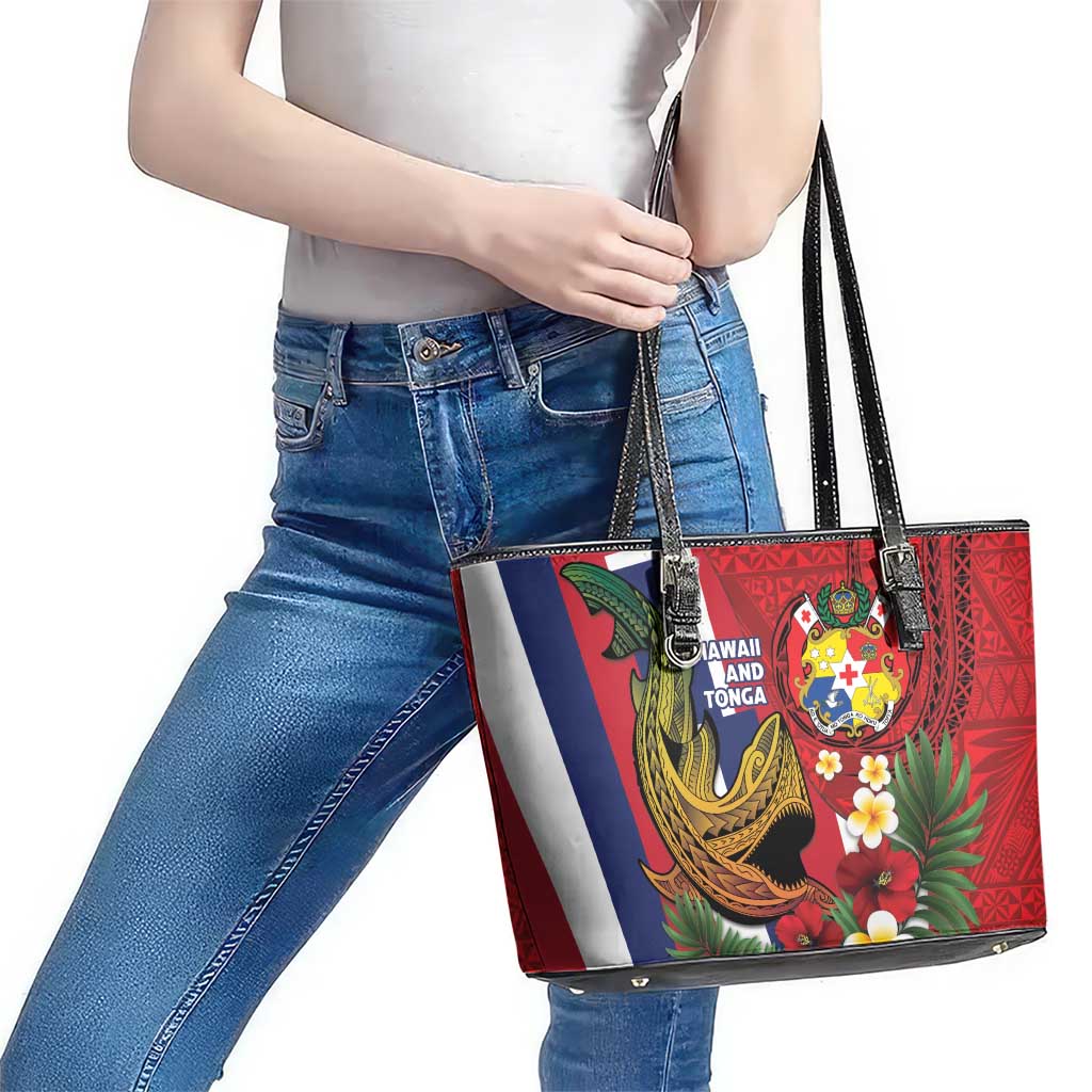 Hawaii And Tonga Leather Tote Bag Shark Tattoo With Tongan Coat Of Arms