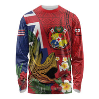 Hawaii And Tonga Long Sleeve Shirt Shark Tattoo With Tongan Coat Of Arms LT14 Unisex Red - Polynesian Pride