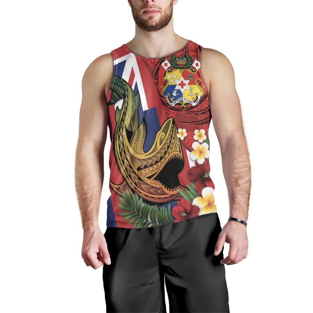 Hawaii And Tonga Men Tank Top Shark Tattoo With Tongan Coat Of Arms