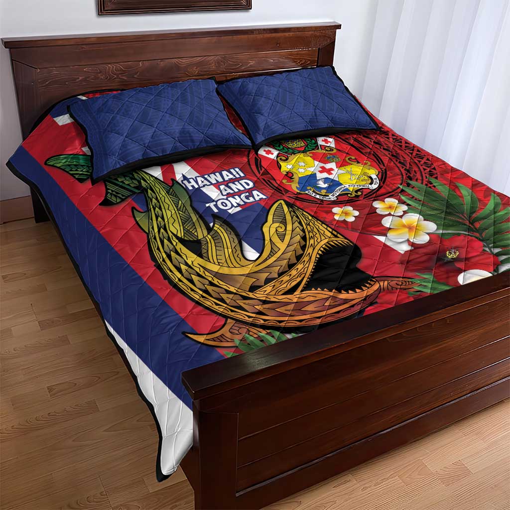 Hawaii And Tonga Quilt Bed Set Shark Tattoo With Tongan Coat Of Arms