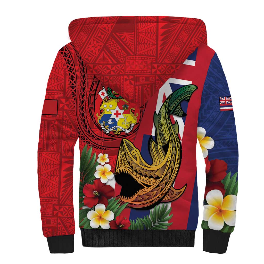 Hawaii And Tonga Sherpa Hoodie Shark Tattoo With Tongan Coat Of Arms