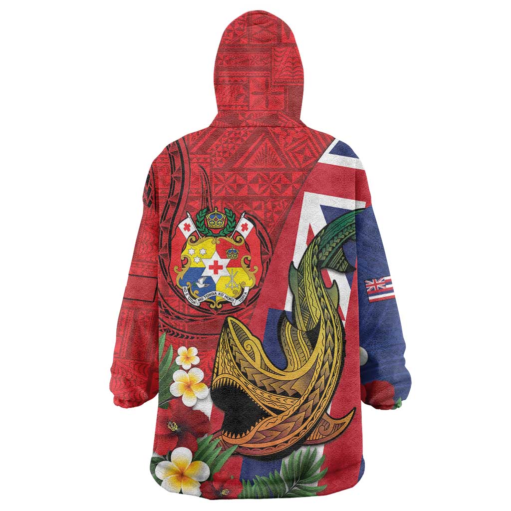 Hawaii And Tonga Wearable Blanket Hoodie Shark Tattoo With Tongan Coat Of Arms