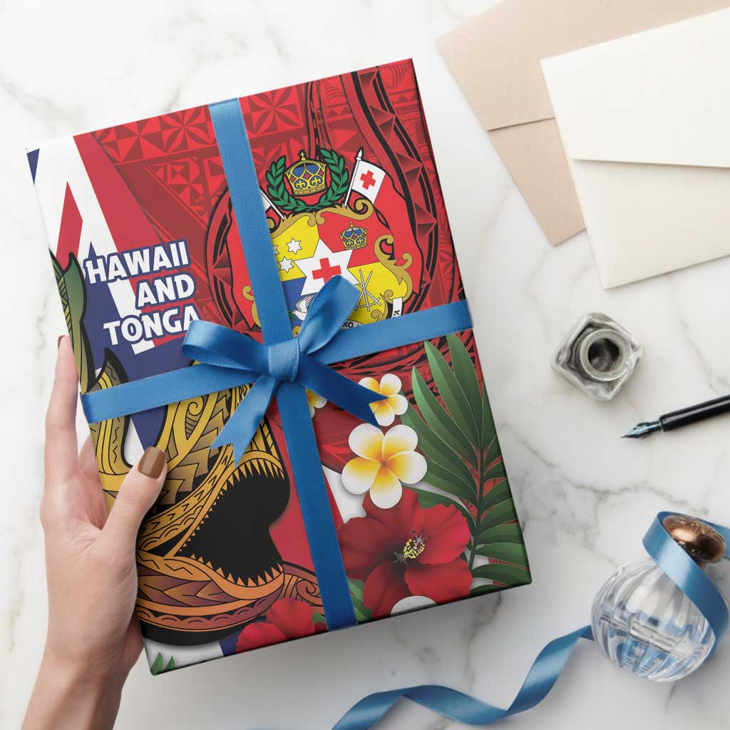 Hawaii And Tonga Wrapping Paper Shark Tattoo With Tongan Coat Of Arms - Polynesian Pride