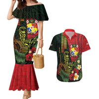 Hawaii And Tonga Couples Matching Mermaid Dress and Hawaiian Shirt King Kamehameha Tribal Ngatu Pattern