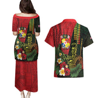 Hawaii And Tonga Couples Matching Puletasi and Hawaiian Shirt King Kamehameha Tribal Ngatu Pattern LT14 - Polynesian Pride