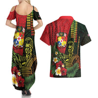 Hawaii And Tonga Couples Matching Summer Maxi Dress and Hawaiian Shirt King Kamehameha Tribal Ngatu Pattern