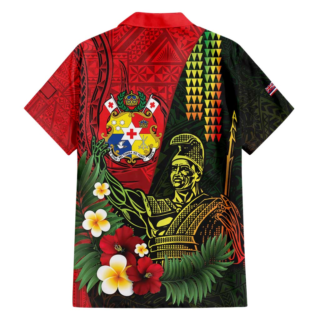 Hawaii And Tonga Family Matching Long Sleeve Bodycon Dress and Hawaiian Shirt King Kamehameha Tribal Ngatu Pattern
