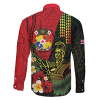 Hawaii And Tonga Family Matching Off Shoulder Short Dress and Hawaiian Shirt King Kamehameha Tribal Ngatu Pattern