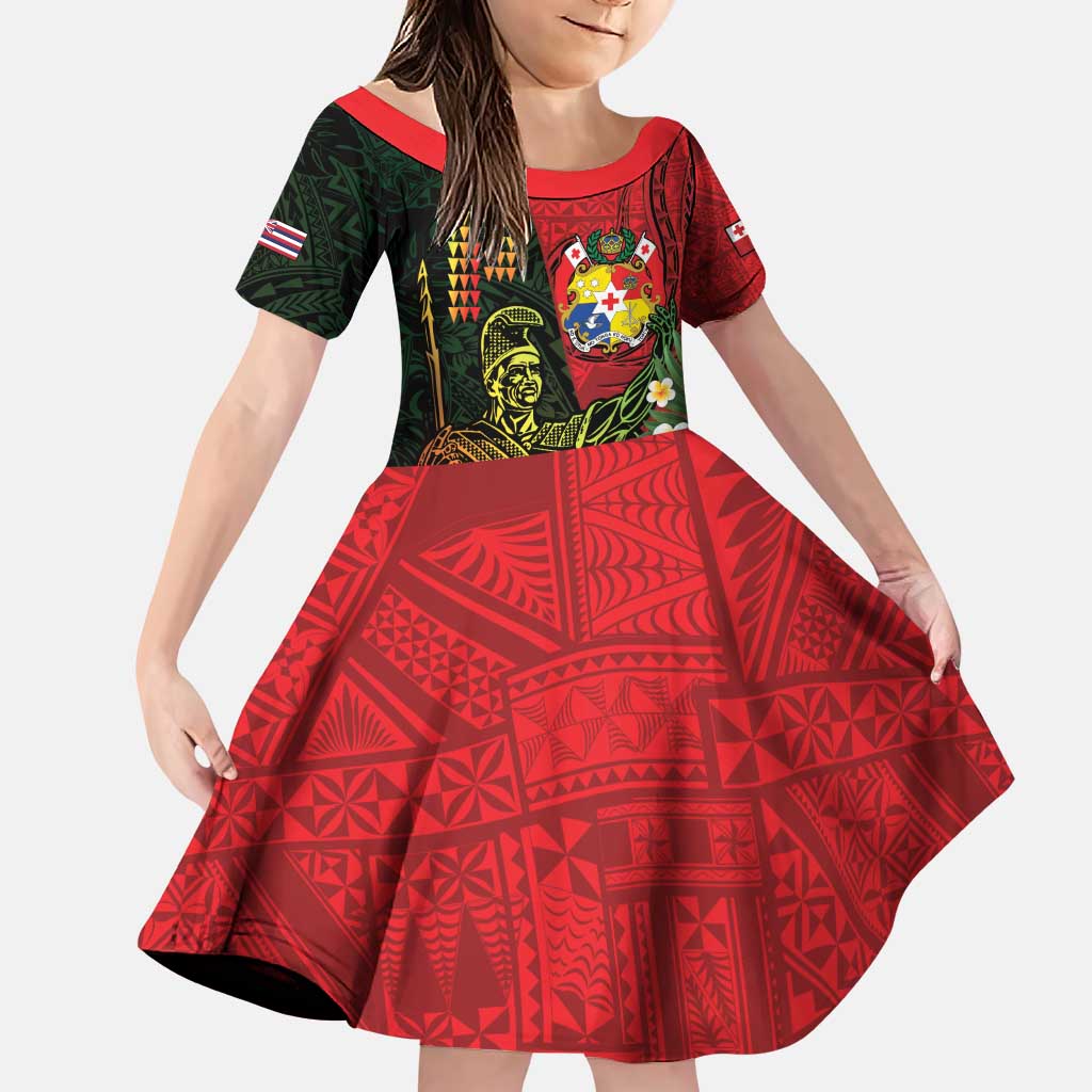Hawaii And Tonga Family Matching Puletasi and Hawaiian Shirt King Kamehameha Tribal Ngatu Pattern