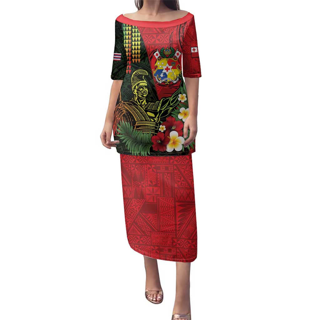Hawaii And Tonga Family Matching Puletasi and Hawaiian Shirt King Kamehameha Tribal Ngatu Pattern