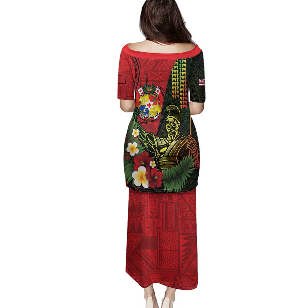 Hawaii And Tonga Family Matching Puletasi and Hawaiian Shirt King Kamehameha Tribal Ngatu Pattern