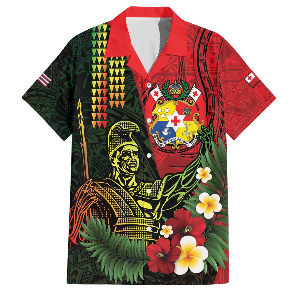 Hawaii And Tonga Family Matching Short Sleeve Bodycon Dress and Hawaiian Shirt King Kamehameha Tribal Ngatu Pattern