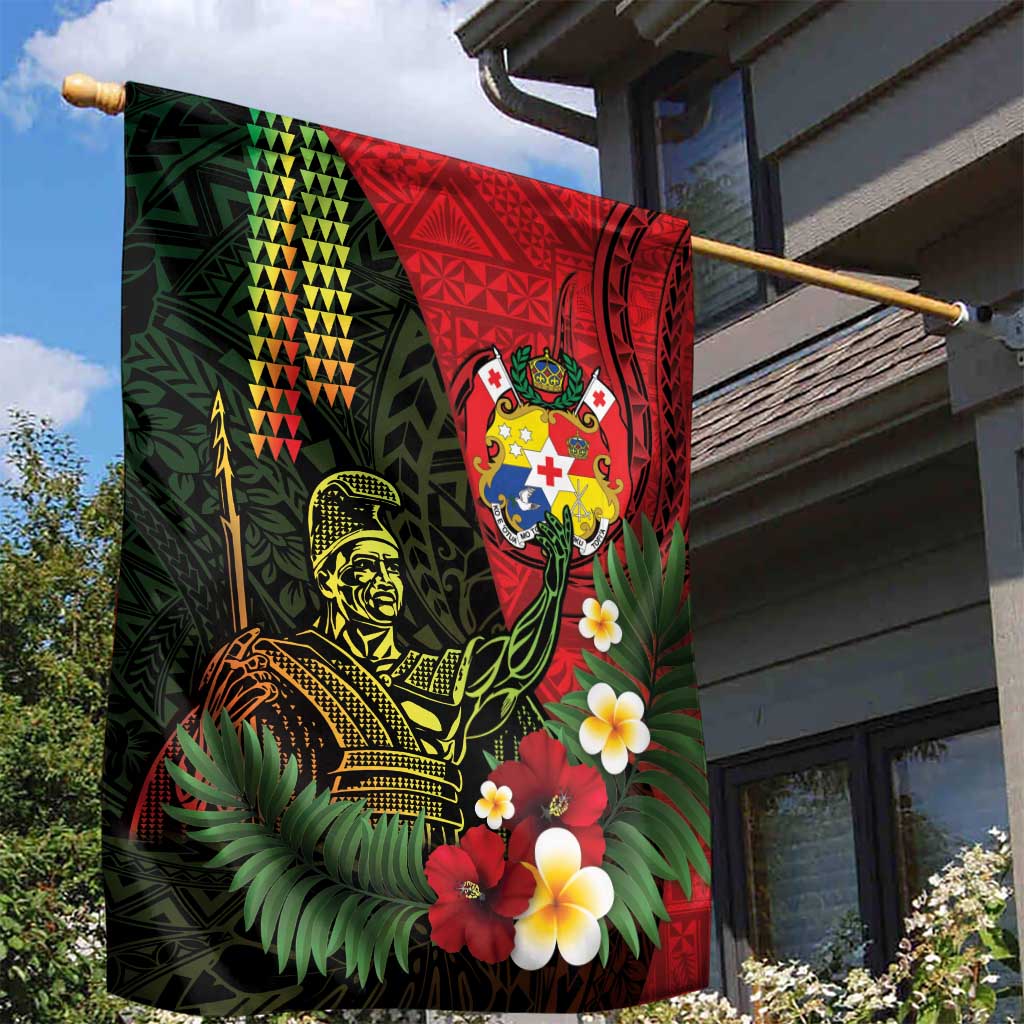 Hawaii And Tonga Garden Flag King Kamehameha Tribal Ngatu Pattern