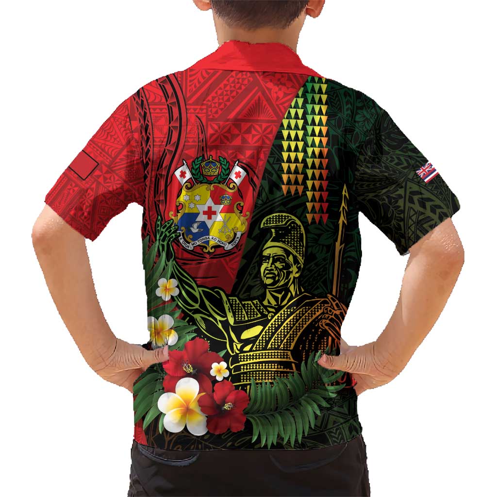 Hawaii And Tonga Kid Hawaiian Shirt King Kamehameha Tribal Ngatu Pattern
