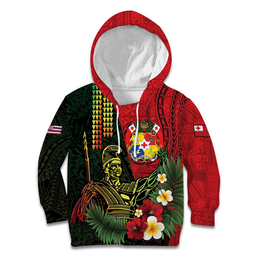 Hawaii And Tonga Kid Hoodie King Kamehameha Tribal Ngatu Pattern