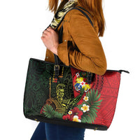 Hawaii And Tonga Leather Tote Bag King Kamehameha Tribal Ngatu Pattern