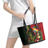 Hawaii And Tonga Leather Tote Bag King Kamehameha Tribal Ngatu Pattern