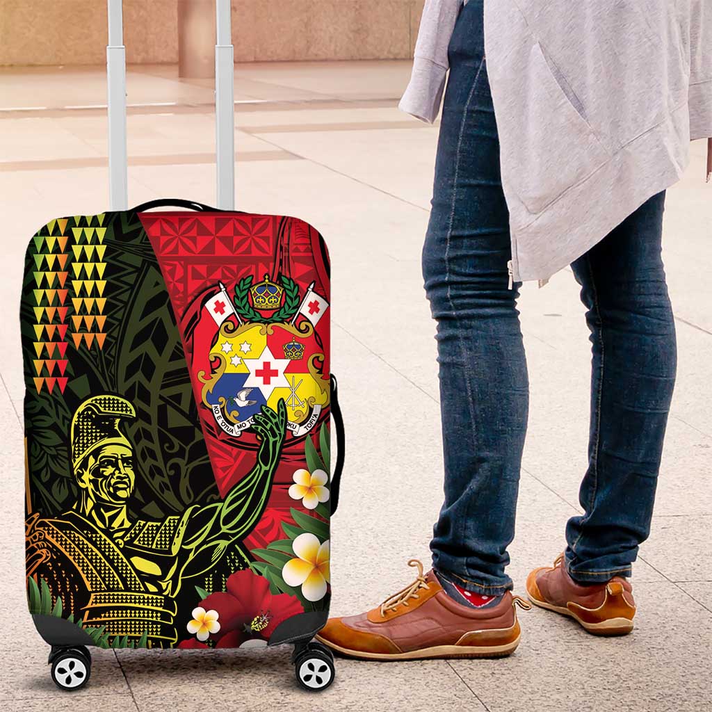 Hawaii And Tonga Luggage Cover King Kamehameha Tribal Ngatu Pattern