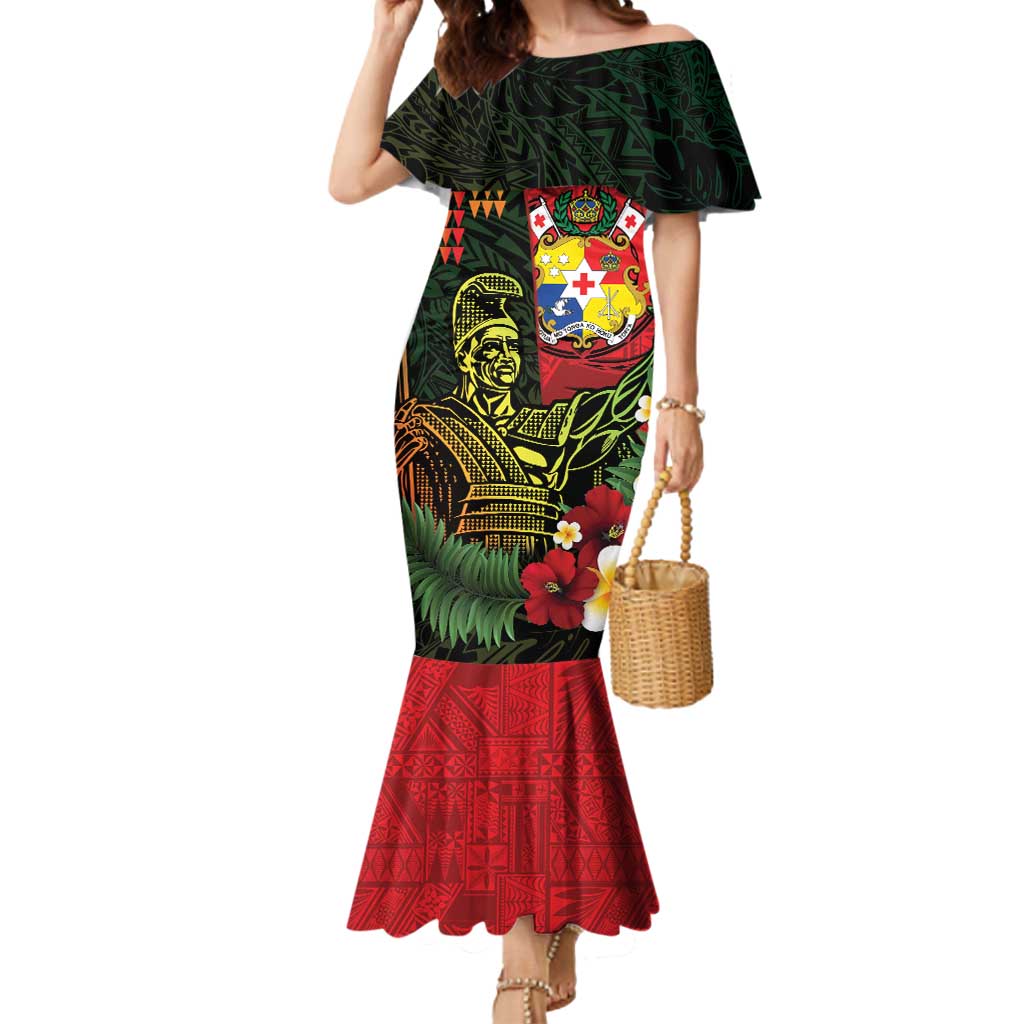 Hawaii And Tonga Mermaid Dress King Kamehameha Tribal Ngatu Pattern