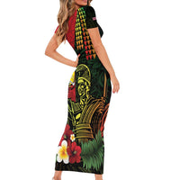 Hawaii And Tonga Short Sleeve Bodycon Dress King Kamehameha Tribal Ngatu Pattern