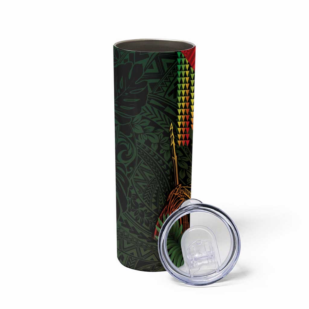 Hawaii And Tonga Skinny Tumbler King Kamehameha Tribal Ngatu Pattern
