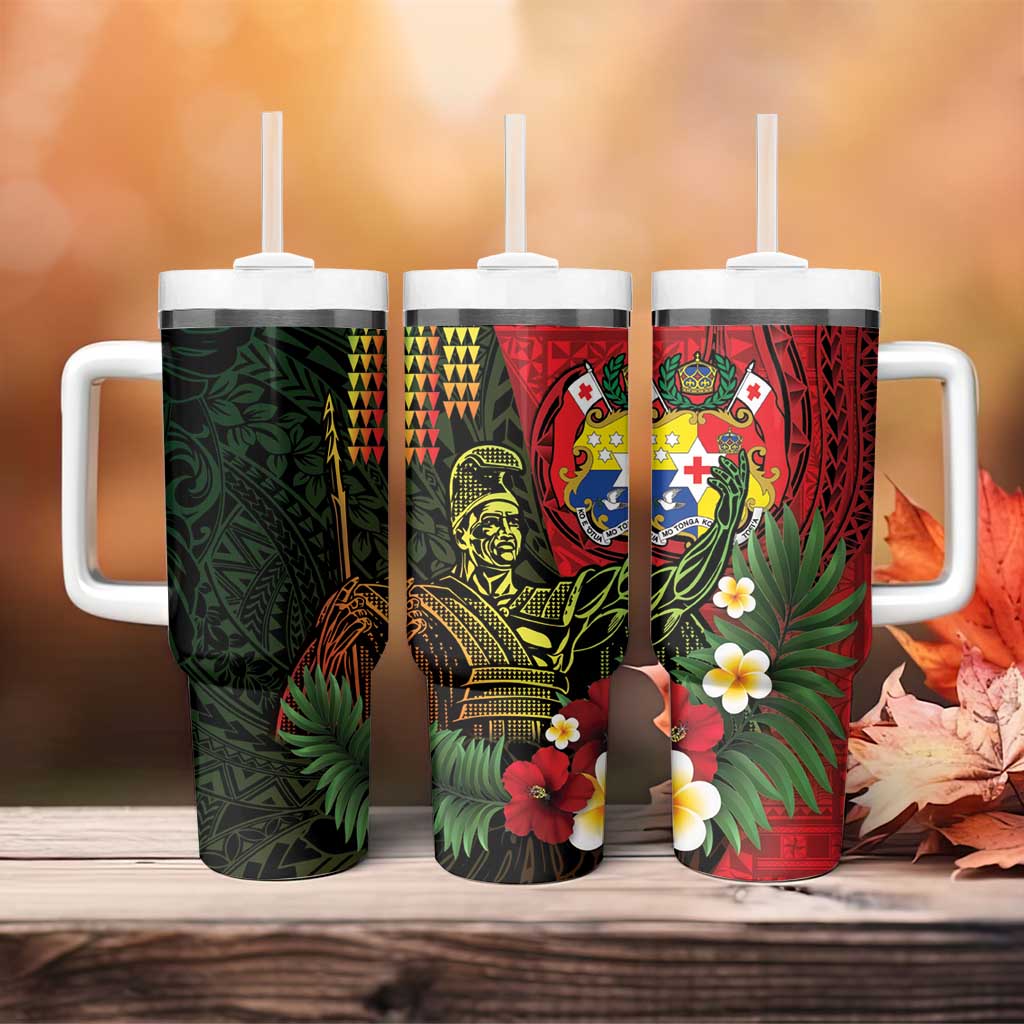 Hawaii And Tonga Tumbler With Handle King Kamehameha Tribal Ngatu Pattern