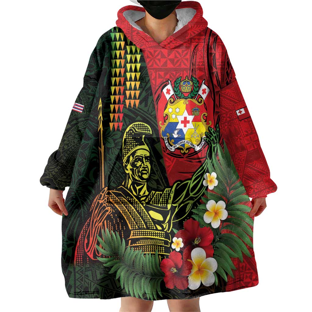 Hawaii And Tonga Wearable Blanket Hoodie King Kamehameha Tribal Ngatu Pattern