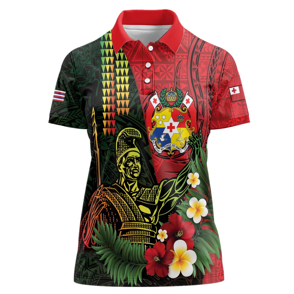 Hawaii And Tonga Women Polo Shirt King Kamehameha Tribal Ngatu Pattern