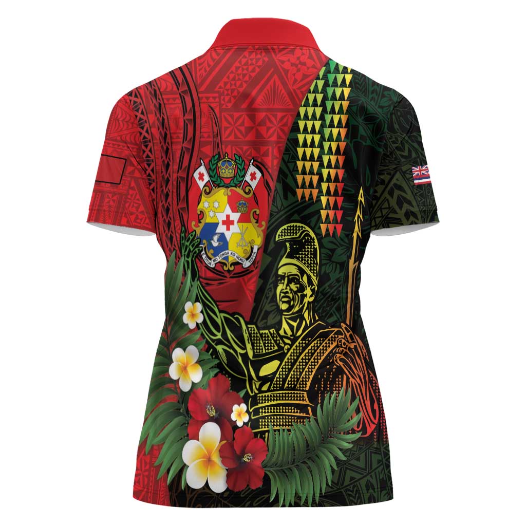 Hawaii And Tonga Women Polo Shirt King Kamehameha Tribal Ngatu Pattern