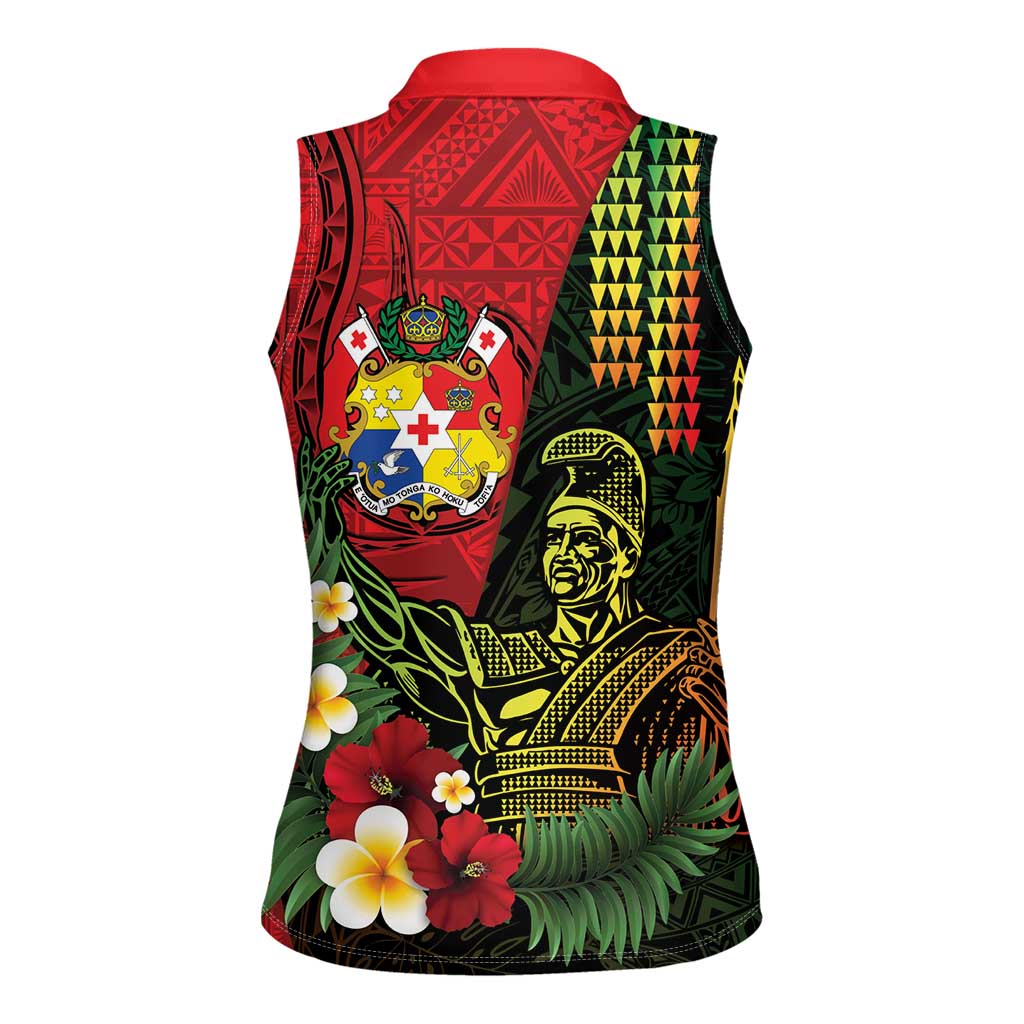 Hawaii And Tonga Women Sleeveless Polo Shirt King Kamehameha Tribal Ngatu Pattern