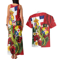 Hawaii And Tonga Couples Matching Tank Maxi Dress and Hawaiian Shirt King Kalakaua Tribal Gecko Tongan Ngatu