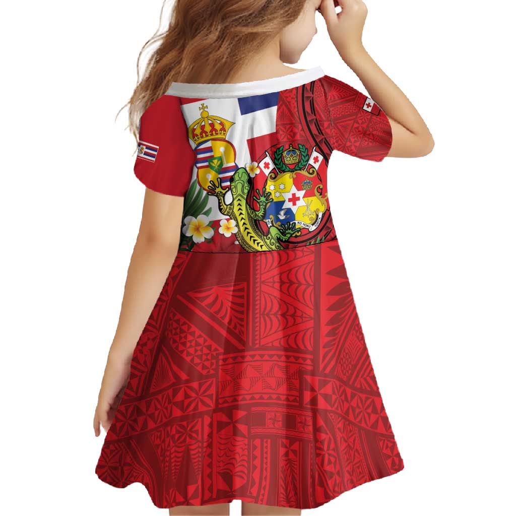 Hawaii And Tonga Family Matching Long Sleeve Bodycon Dress and Hawaiian Shirt King Kalakaua Tribal Gecko Tongan Ngatu