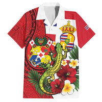 Hawaii And Tonga Family Matching Long Sleeve Bodycon Dress and Hawaiian Shirt King Kalakaua Tribal Gecko Tongan Ngatu