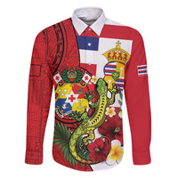 Hawaii And Tonga Family Matching Off Shoulder Maxi Dress and Hawaiian Shirt King Kalakaua Tribal Gecko Tongan Ngatu