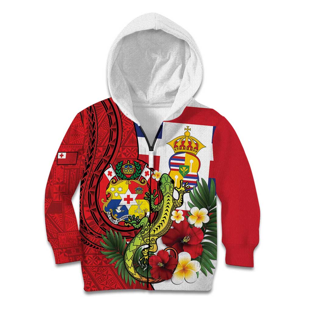 Hawaii And Tonga Kid Hoodie King Kalakaua Tribal Gecko Tongan Ngatu