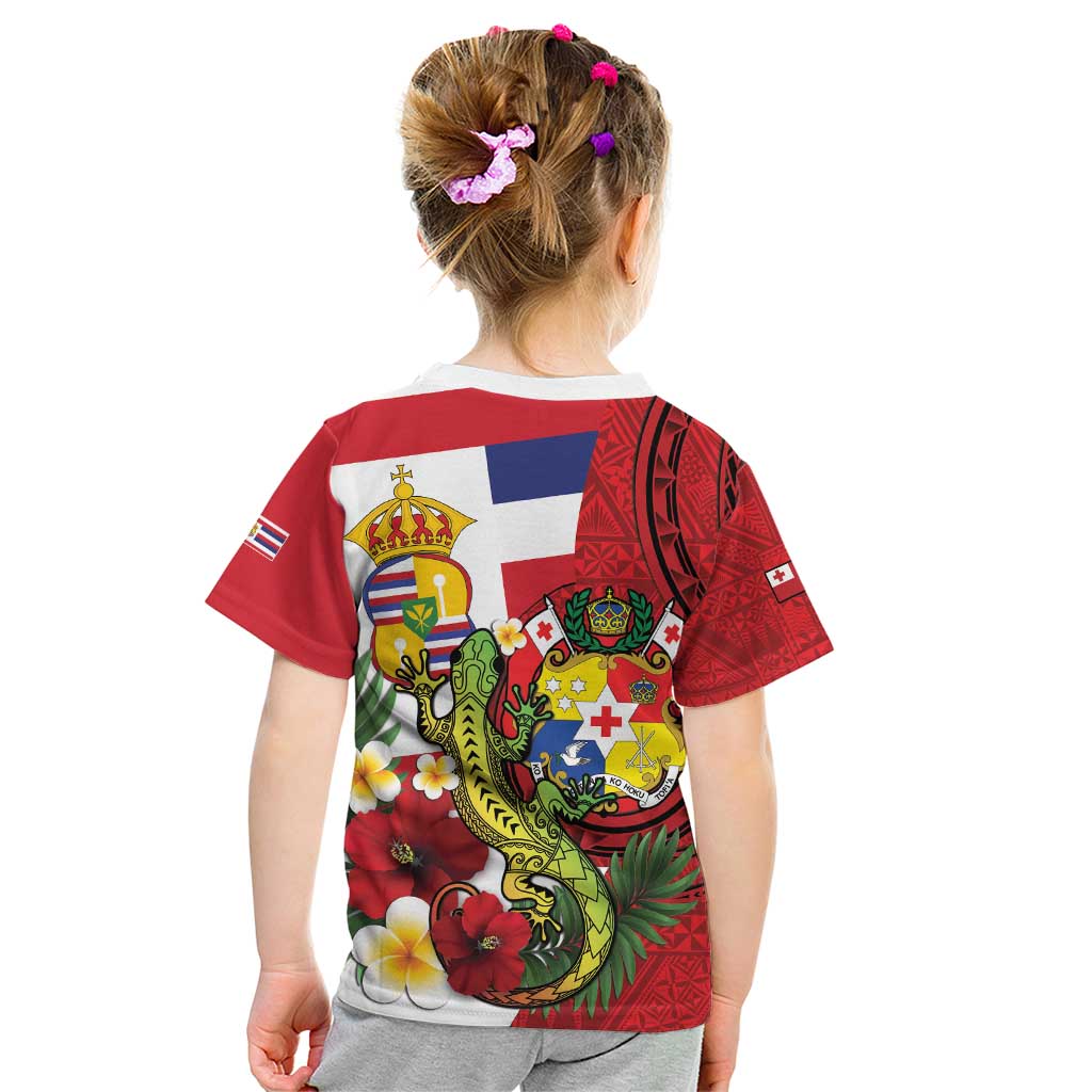 Hawaii And Tonga Kid T Shirt King Kalakaua Tribal Gecko Tongan Ngatu