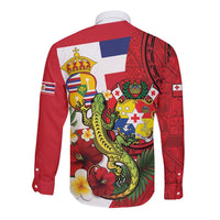 Hawaii And Tonga Long Sleeve Button Shirt King Kalakaua Tribal Gecko Tongan Ngatu LT14 - Polynesian Pride