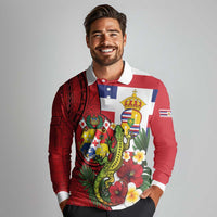 Hawaii And Tonga Long Sleeve Polo Shirt King Kalakaua Tribal Gecko Tongan Ngatu