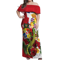 Hawaii And Tonga Off Shoulder Maxi Dress King Kalakaua Tribal Gecko Tongan Ngatu