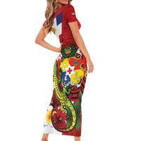 Hawaii And Tonga Short Sleeve Bodycon Dress King Kalakaua Tribal Gecko Tongan Ngatu