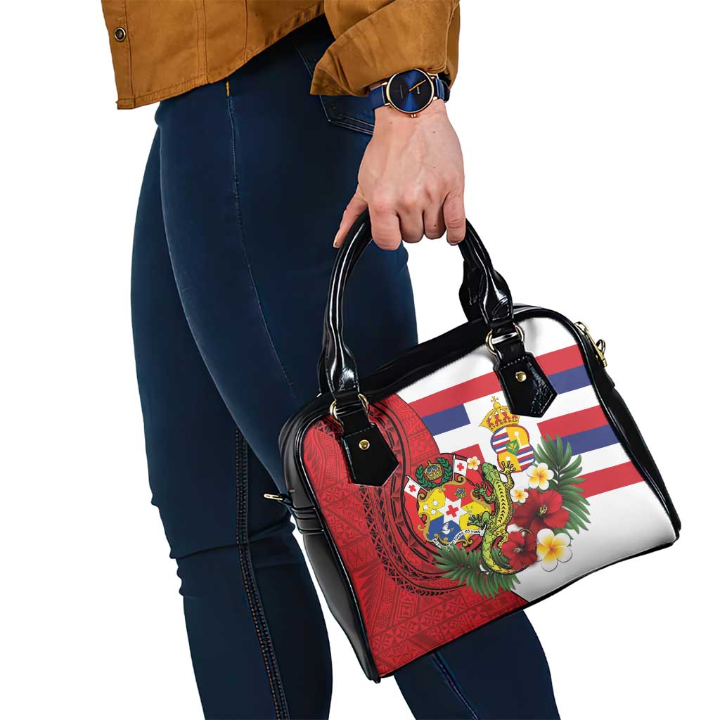 Hawaii And Tonga Shoulder Handbag King Kalakaua Tribal Gecko Tongan Ngatu